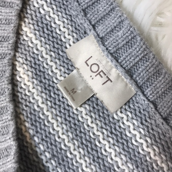 LOFT Half Striped Grey Sweater - Size M - Picture 4 of 7